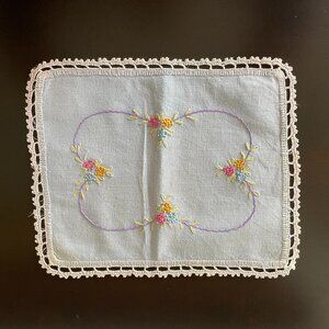 Vintage Pair Pale Blue Embroidered Doily Set (2)